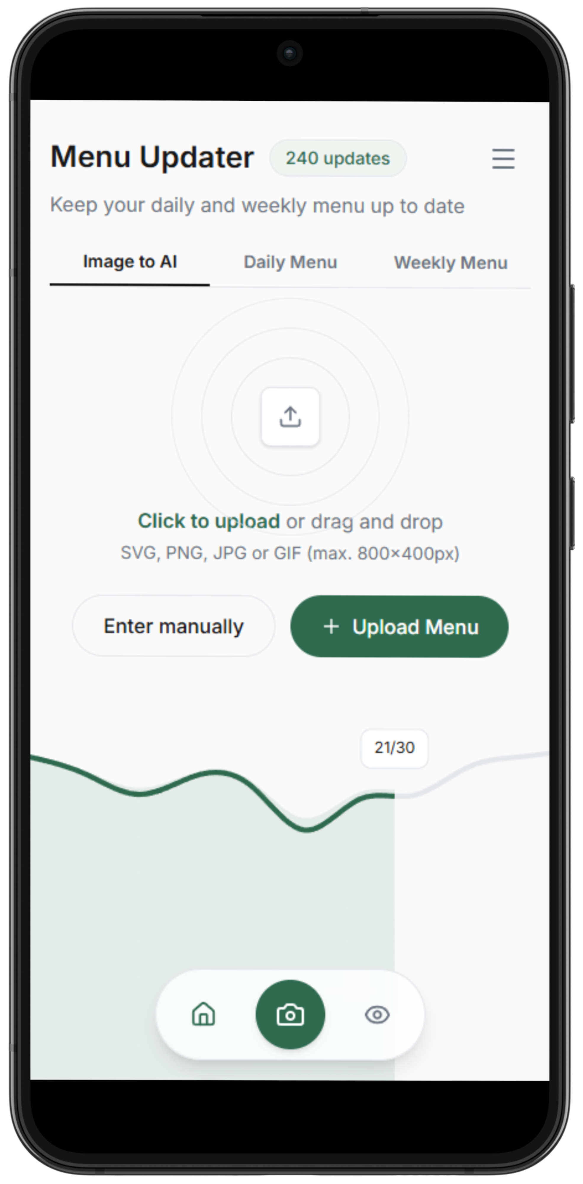 DineGrove mobile menu upload interface
