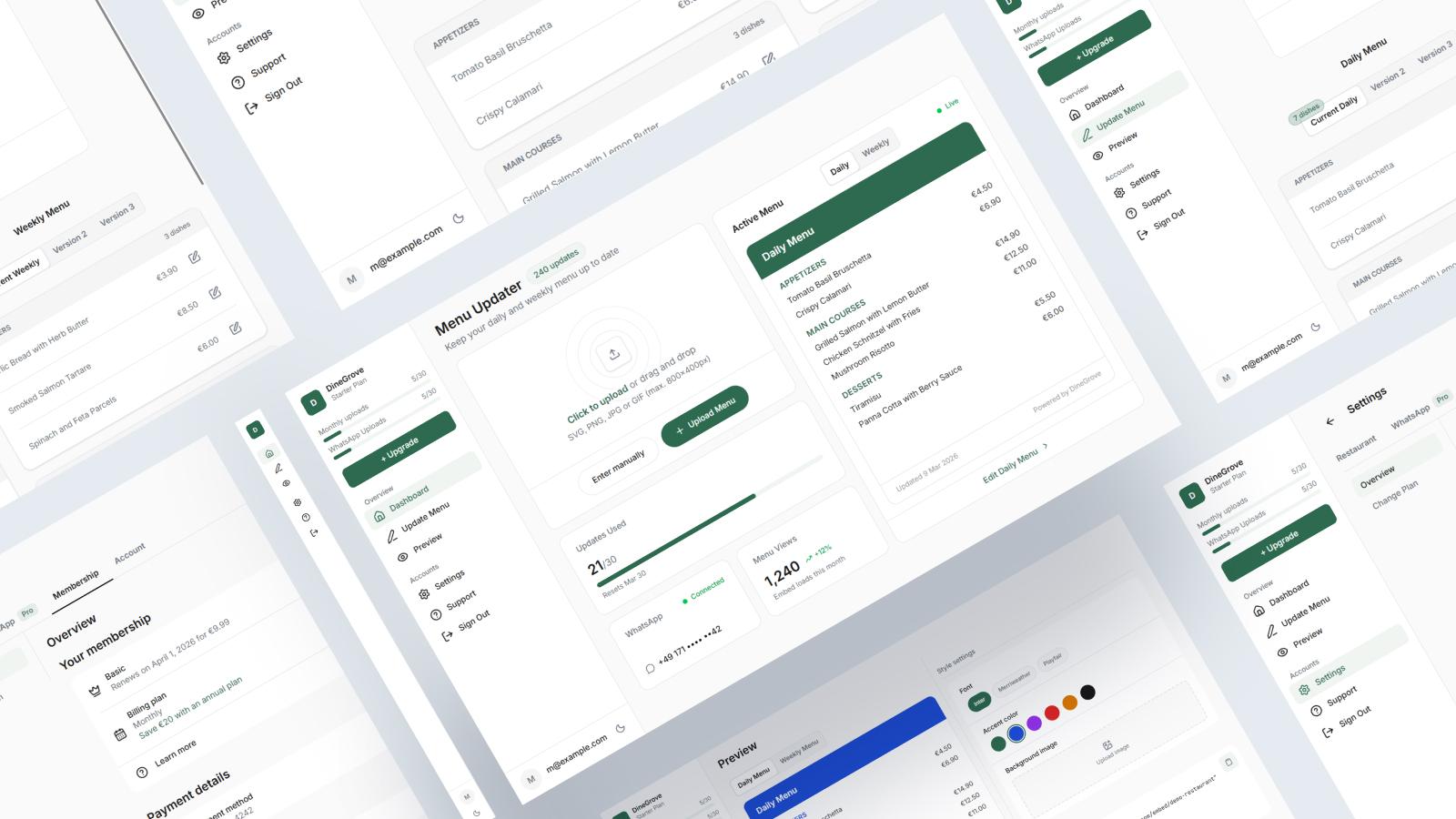 DineGrove dashboard shown across desktop, tablet, and mobile devices